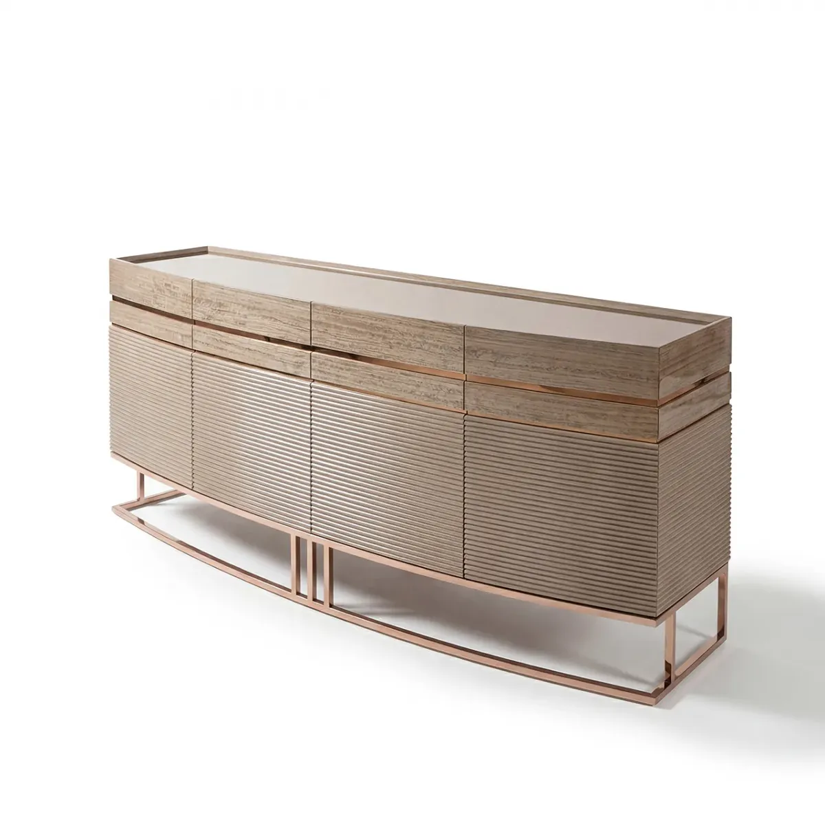 Beige luxury wooden sideboard cabinet with copper base by Luxury Group International