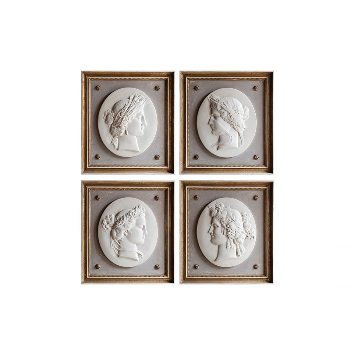 Luxus Neoklassisches Cameo-Porträt Wandkunst-Set mit 4 antik goldgerahmten Relieftafeln von Luxury Group International