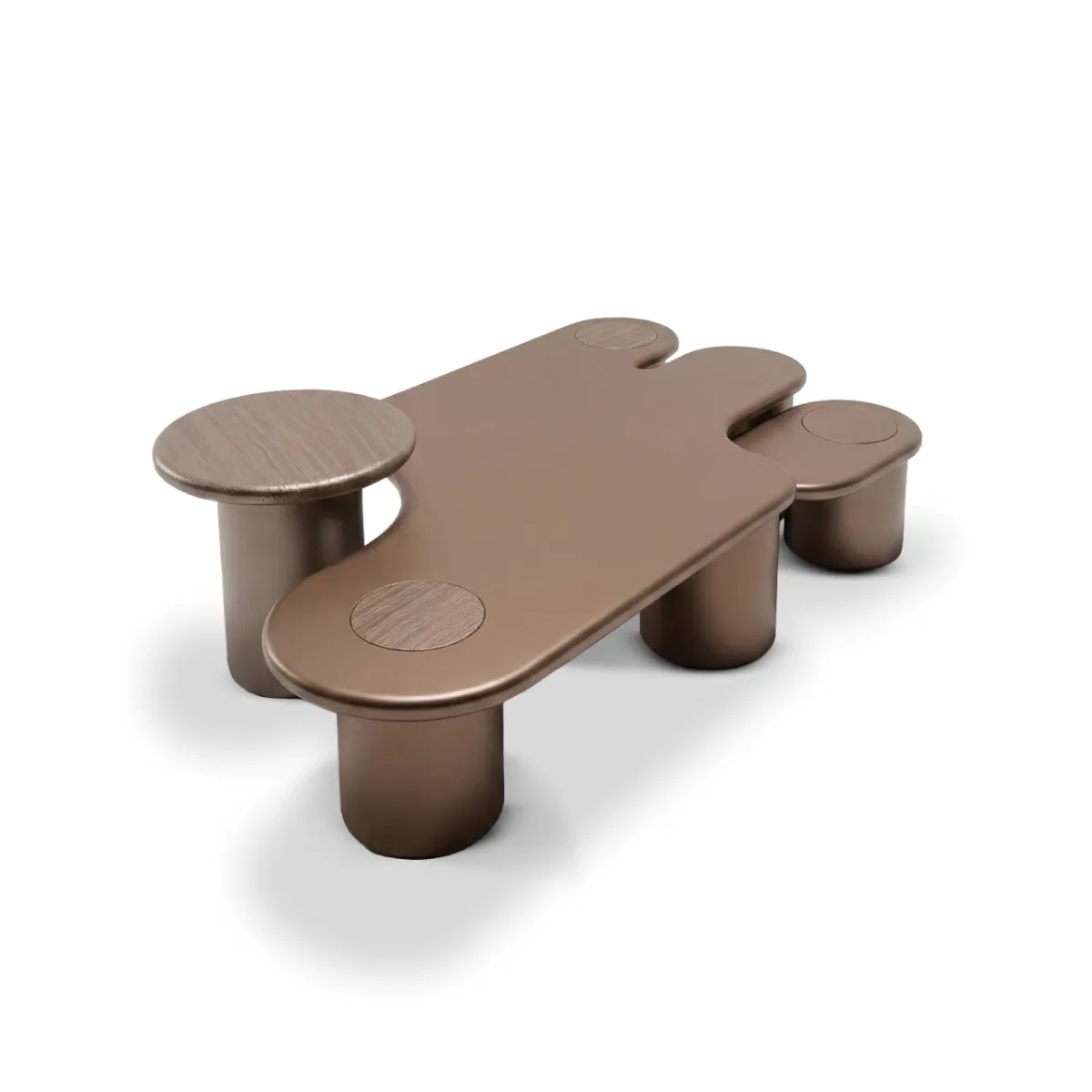 Dark brown Natural Veneer irregular shape luxury modern wooden coffee table by Luxury Group International