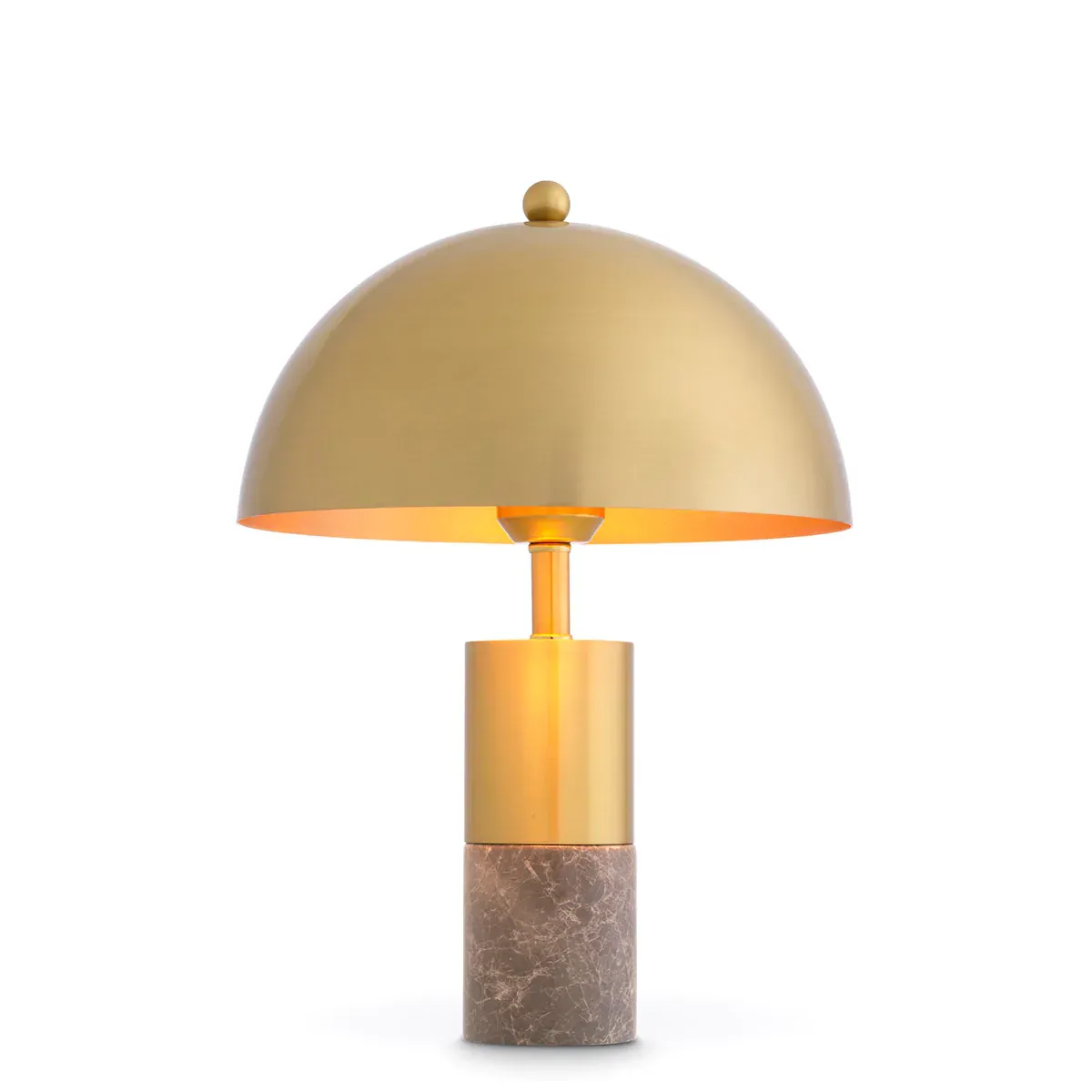 Modern Gold Luxury Table Lamp with Gray Marble & Golden dome shade by Luxury Group International