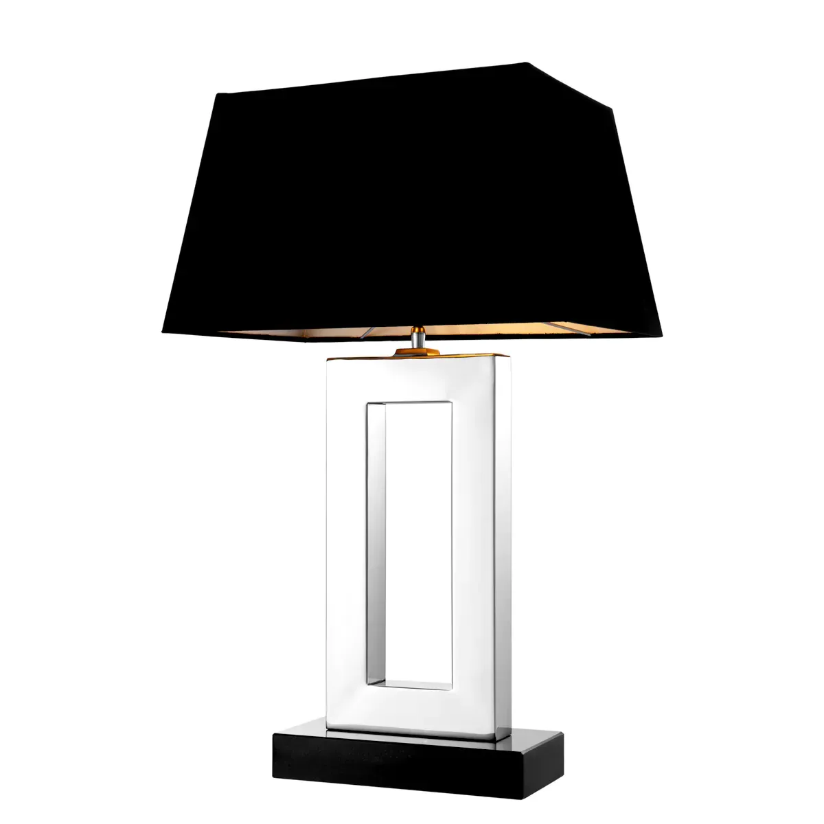 Luxus-Tischlampe mit schwarzem Schirm, poliertem Edelstahl und silberfarbener Basis von Luxury Group International