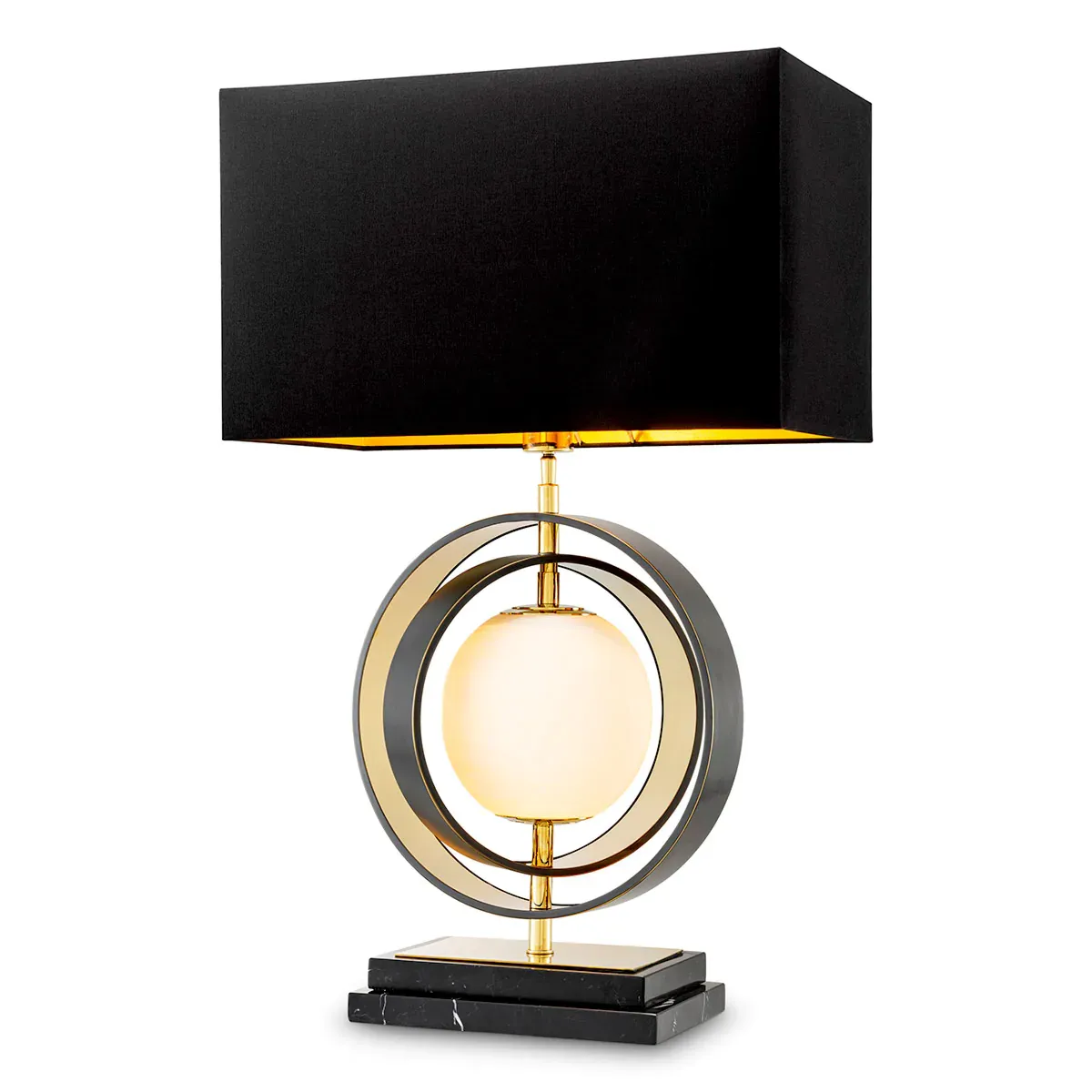 Black lampshade gold finish alabaster white globe design luxury art deco table lamp by Luxury Group International
