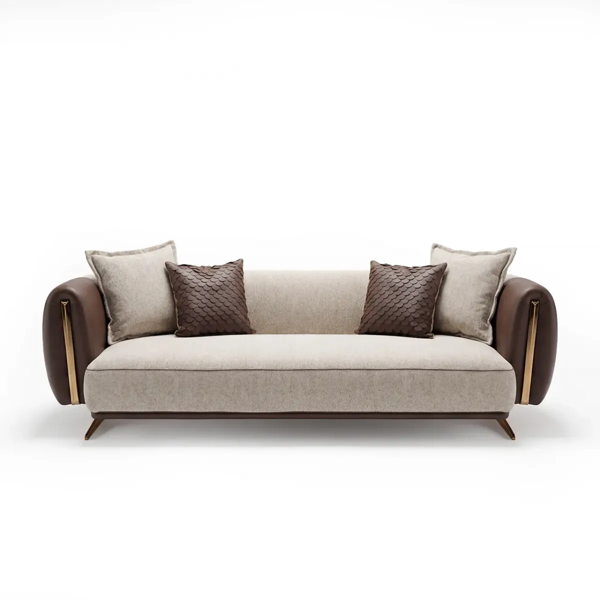 Creme- & Dunkelbraunes Luxus Modernes Ledersofa von Luxury Group International