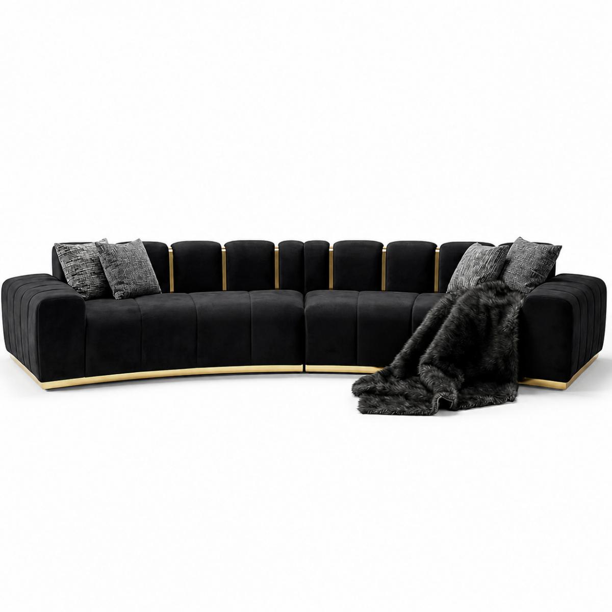 Black Velvet Upholstered Luxury Modern Sofa With Golden Detailing by Luxury Group International