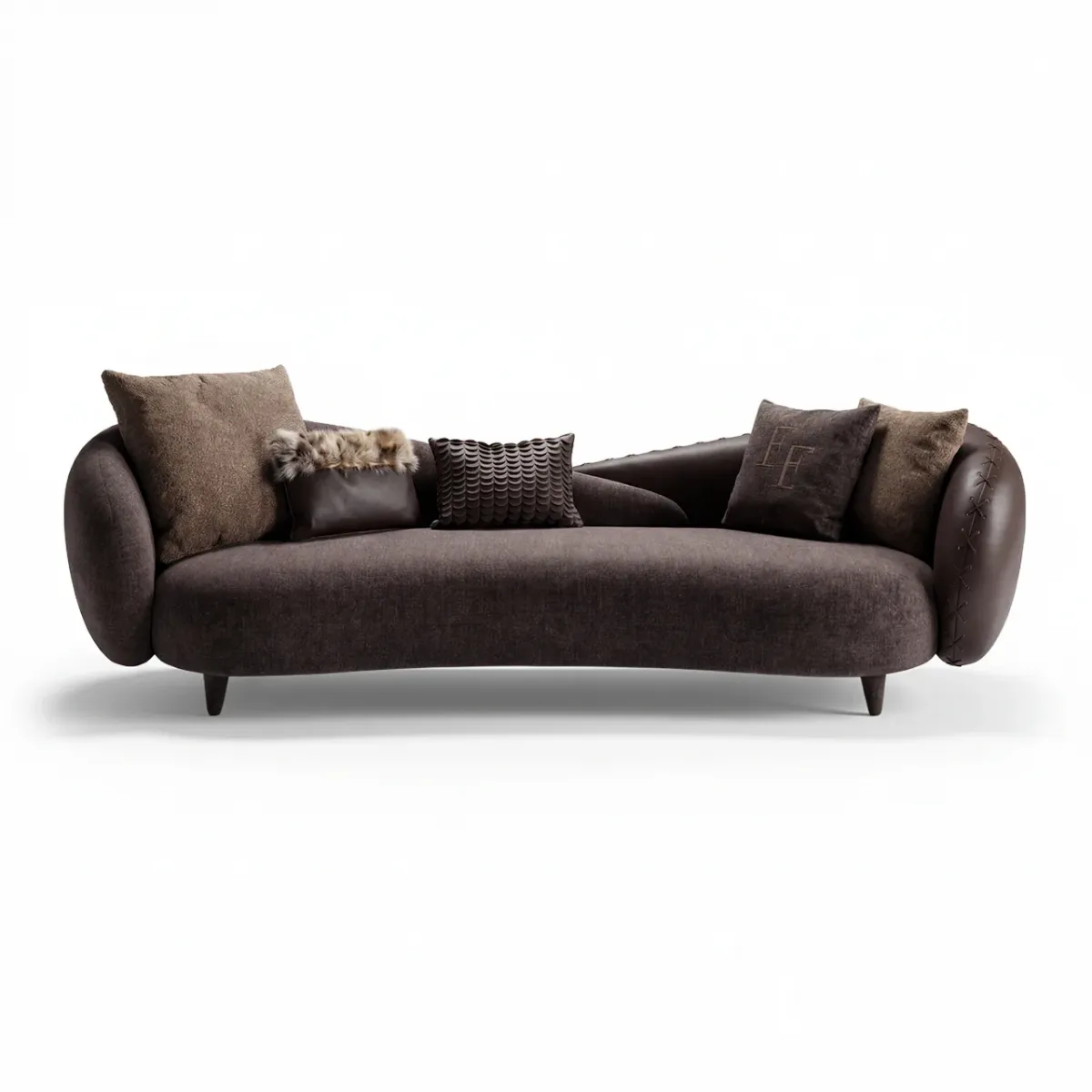 Dark Brown Luxury Modern Leather 4 Seater Sofa with Tufted Rounded Arms by Luxury Group International