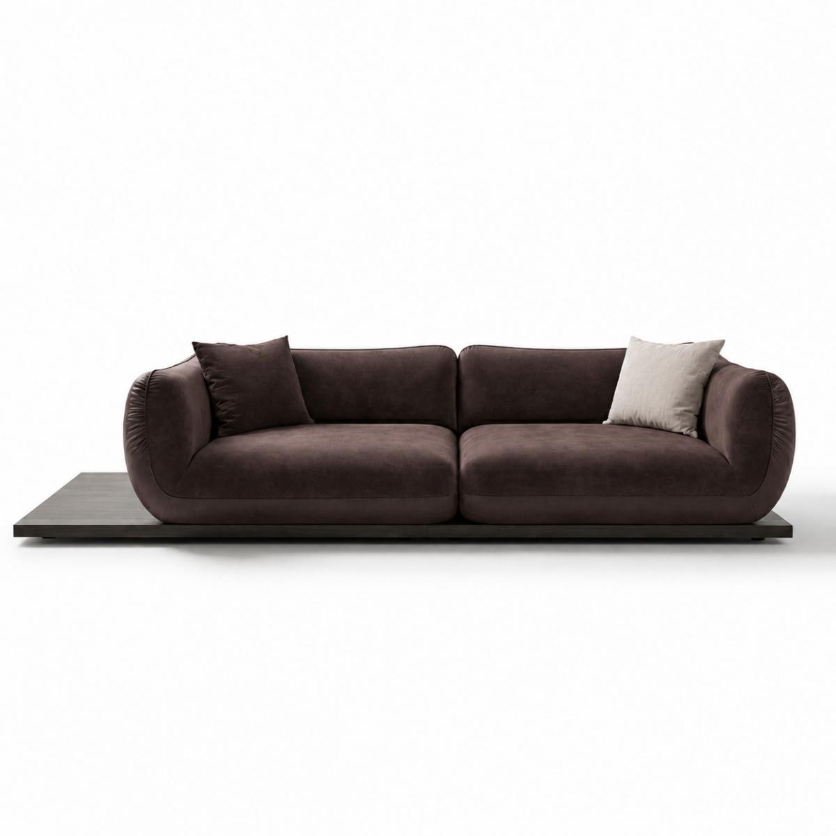 Divano in Pelle Marrone Scuro Premium Moderno di Lusso con Modulo Tavolino Integrato di Luxury Group International