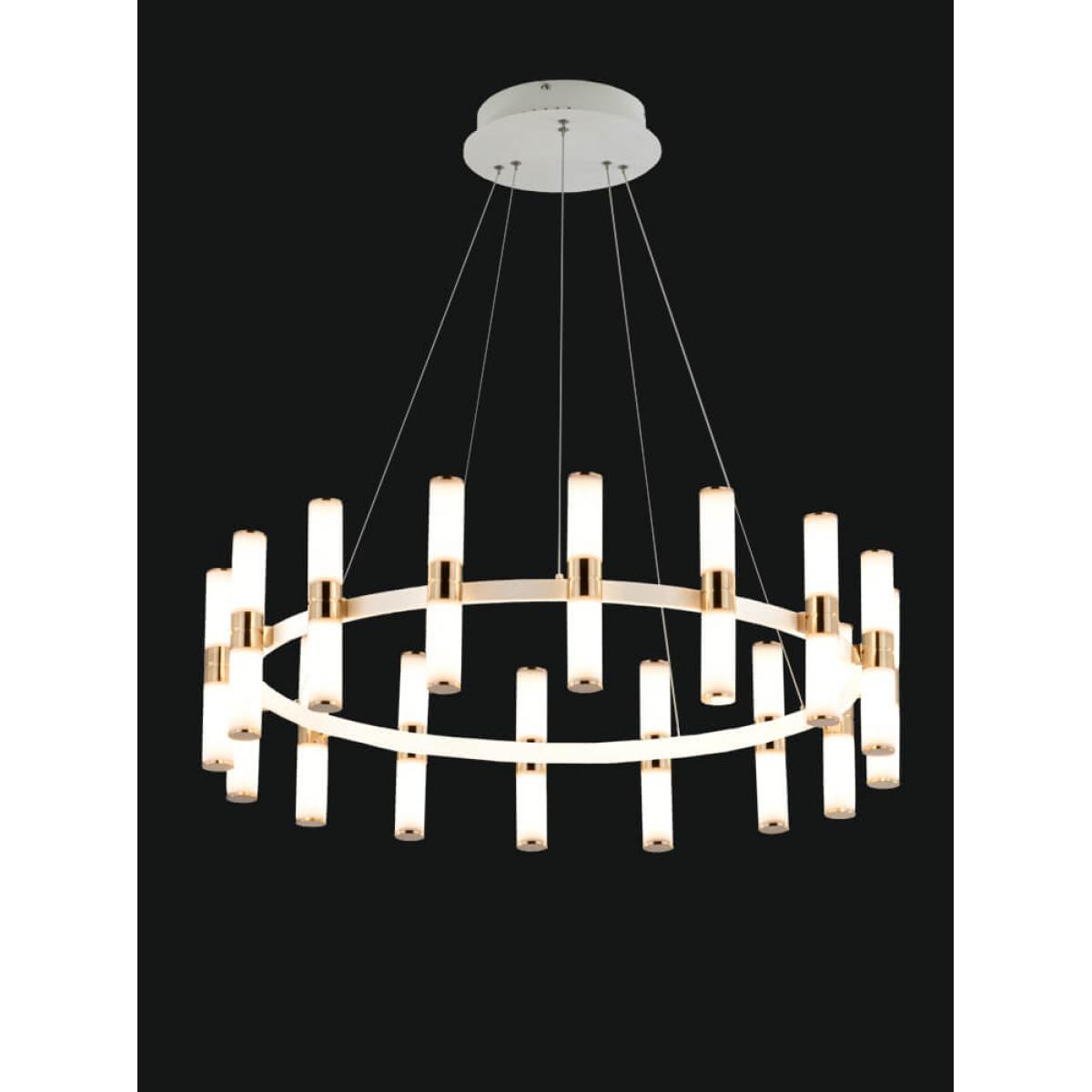 Eleganter Luxus Runder Moderner Kronleuchter mit Goldenem Rahmen, Glasröhren und Kristallen von Luxury Group International