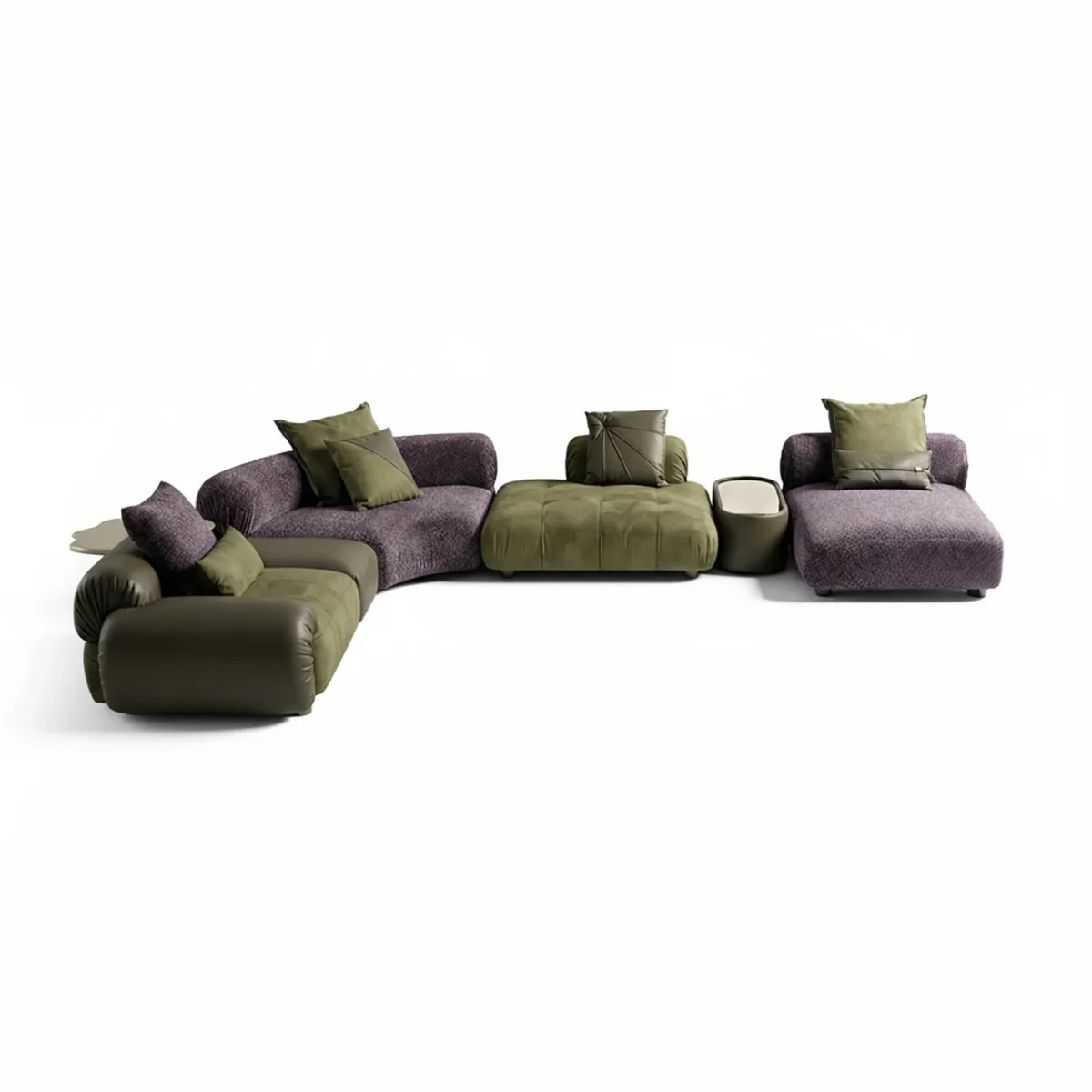 Conjunto de Sofá Modular Esquinero de Lujo en Verde Oliva y Púrpura por Luxury Group International