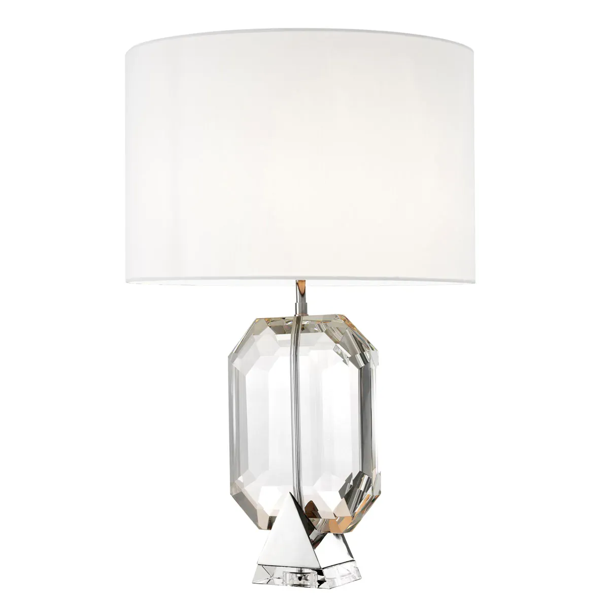 Weiße Schirm Luxus Moderne Kristallglas-Tischlampe mit Nickel-Finish von Luxury Group International