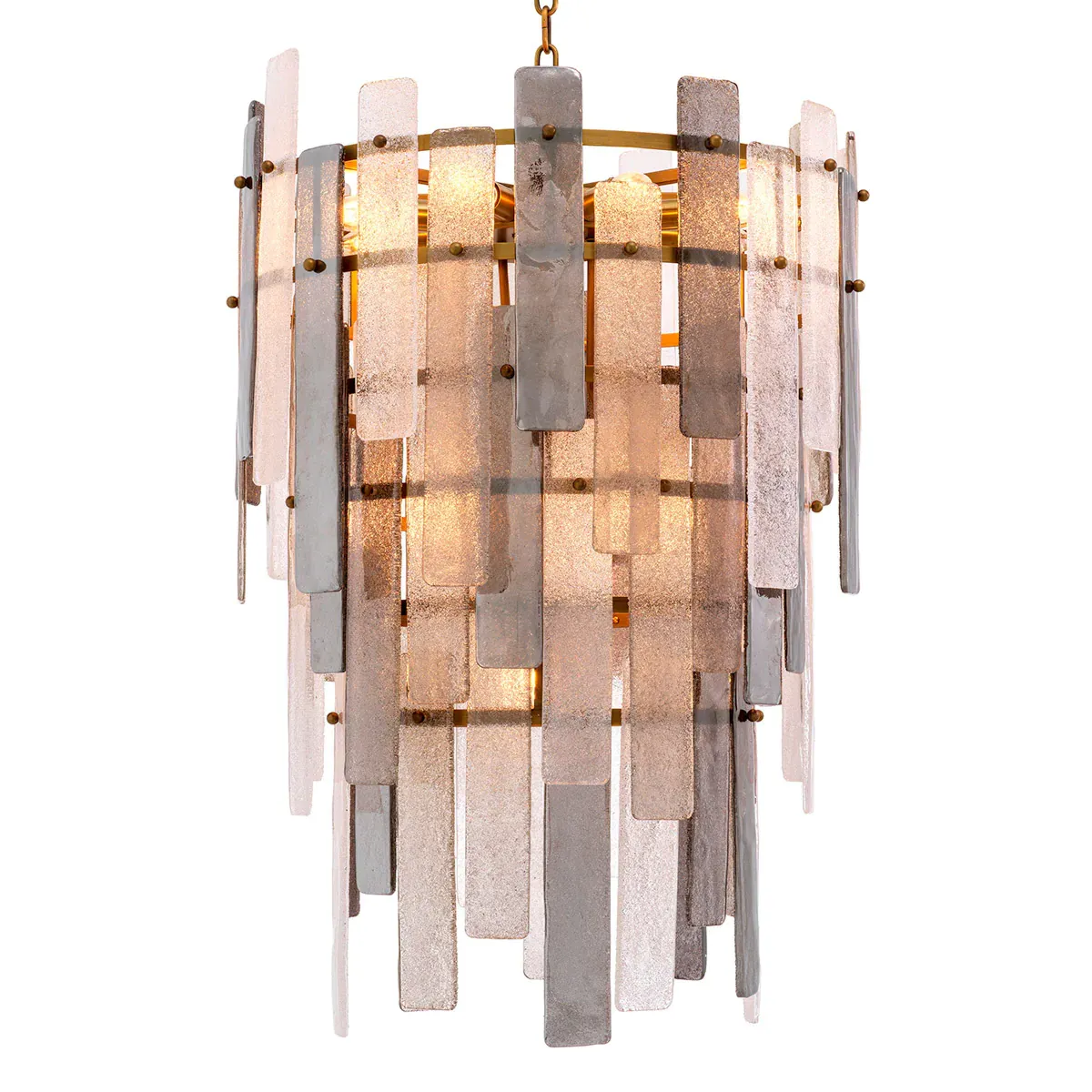 Modern Pendant Ceiling Light in Antique Brass finish with Hand Blown Glass strips by Luxury Group International