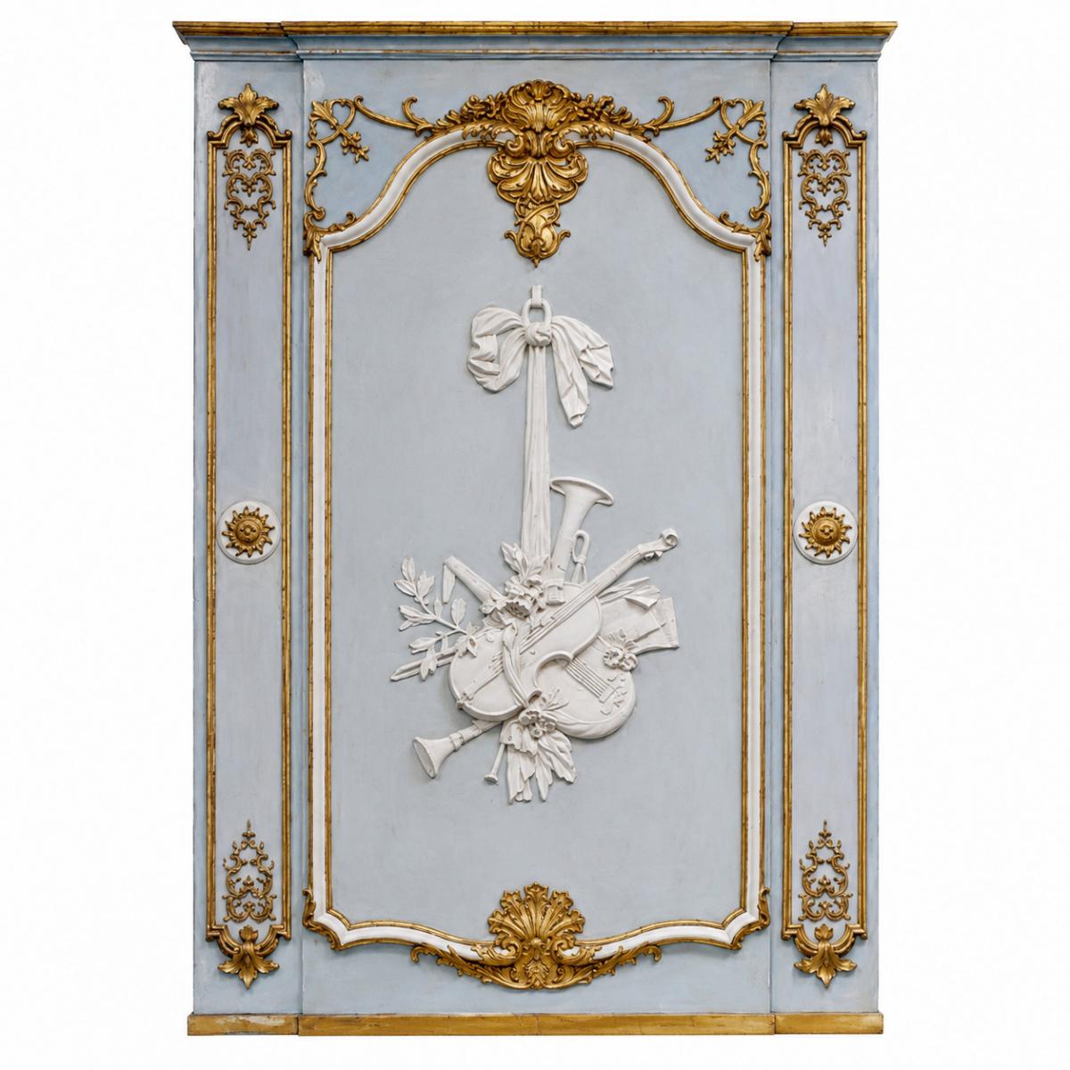 Luxuriöses französisch-klassisches Wandpaneel mit Violinendesign und kunstvollem antikgoldenem Dekor von Luxury Group International