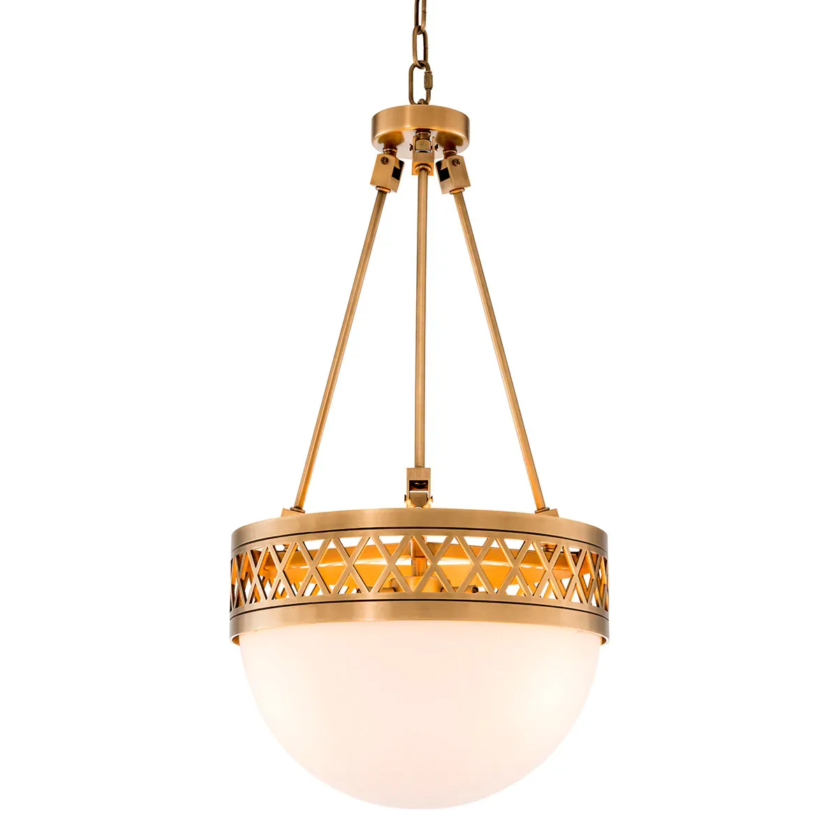 White Glass Globe Bowl-Shaped Golden Frame Luxury Modern Art Deco Ceiling Light by Luxury Group International