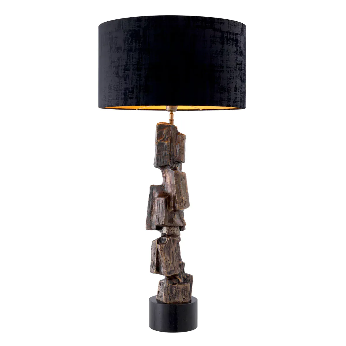 Lampe de table sculpturale de luxe à abat-jour noir finition laiton vintage avec base en granit par Luxury Group International