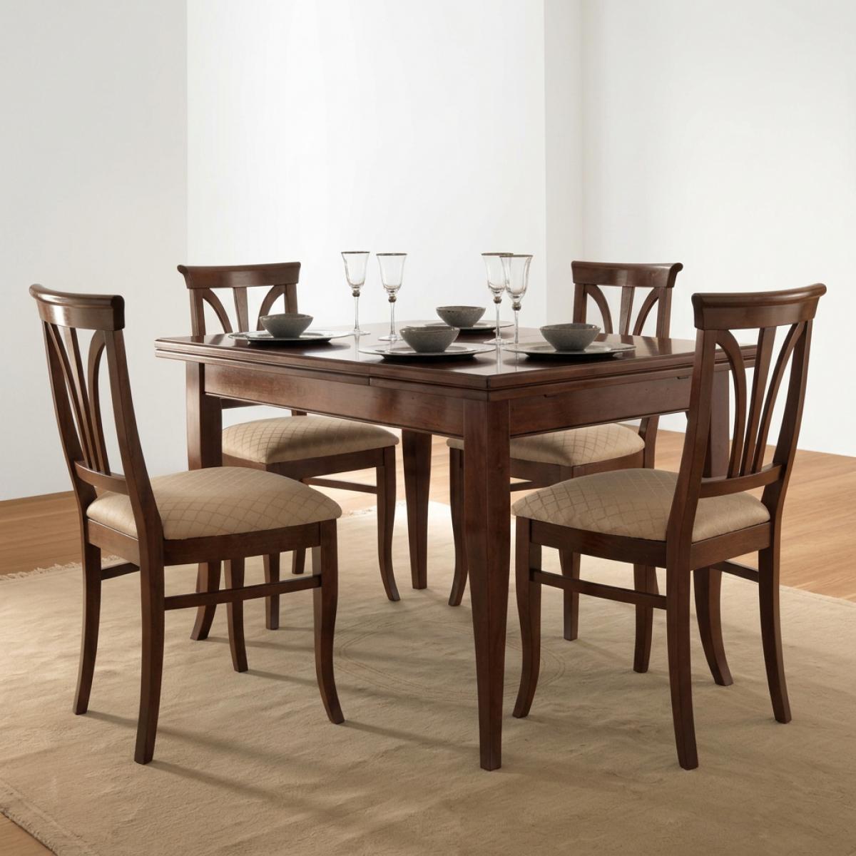 Rechteckiges Barock Luxus Esszimmer-Set in Nussbaum-Finish — 1 Tisch & 4 Esszimmerstühle - Barock Esszimmer-Set Vorderansicht von Luxury Group International