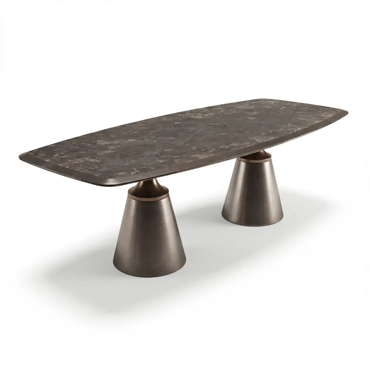 Black Marble Top Rectangular Luxury Modern Dining Table with conical metal legs by Luxury Group International