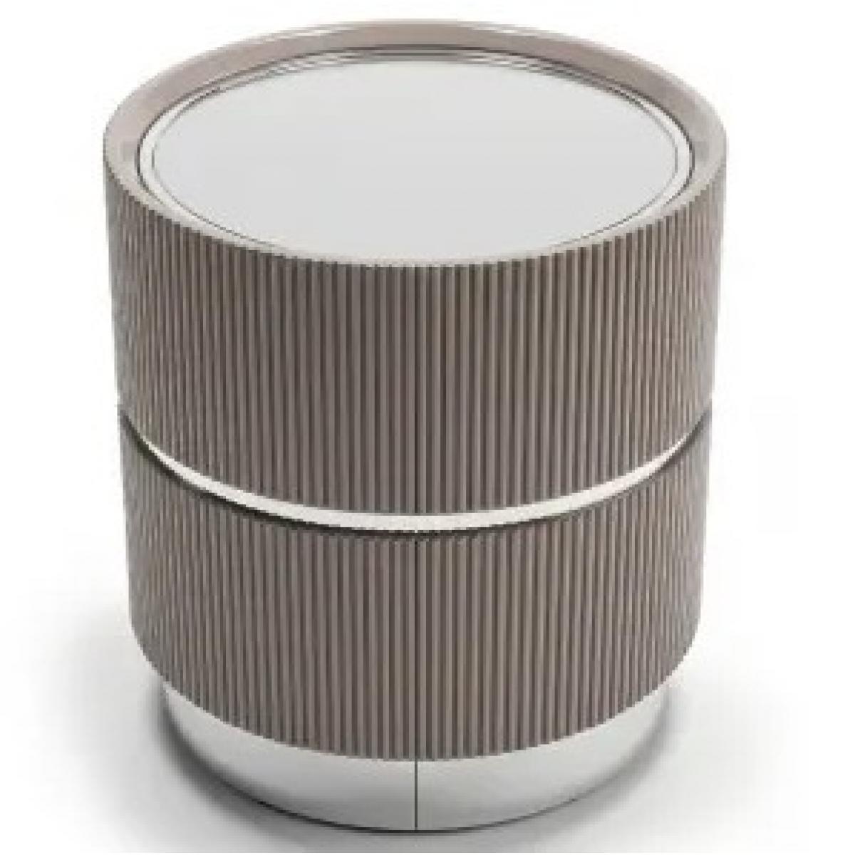 Silver & gray Luxury Modern Round Drum Shape side Table with Fluted Design by Luxury Group International