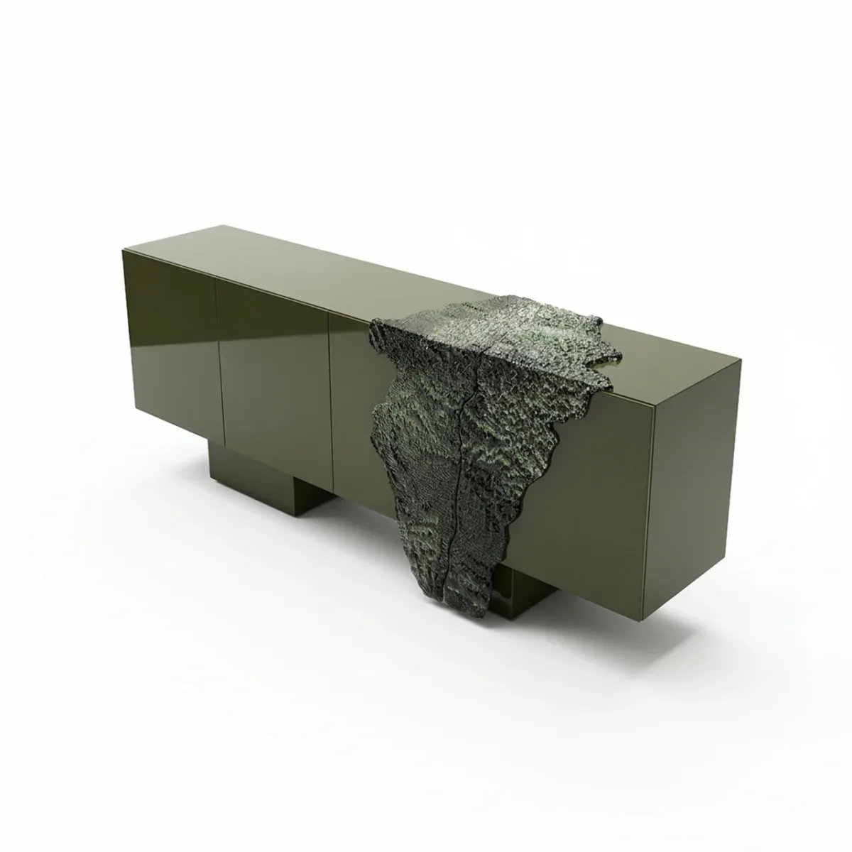 Olive Green Glossy Elegant Modern Luxury Sideboard in Lacquer with Charcoal Panel by Luxury Group International