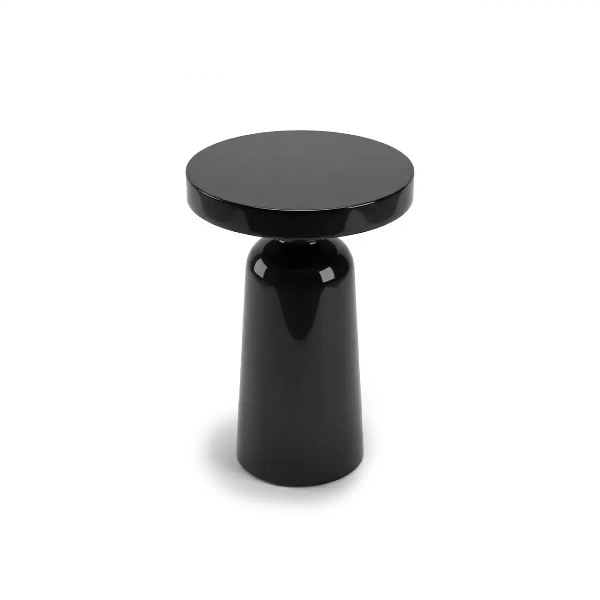 Glossy black round top cone side table with pedestal by Luxury Group International