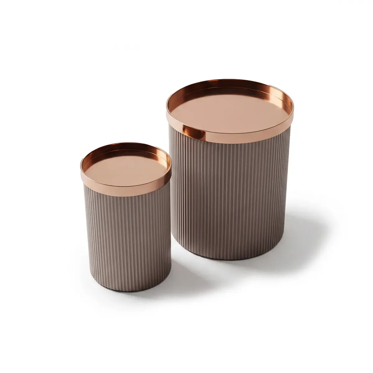 Luxury Modern Nesting Side Table set of 2 with Rose Gold Finish & Fluted Design by Luxury Group International