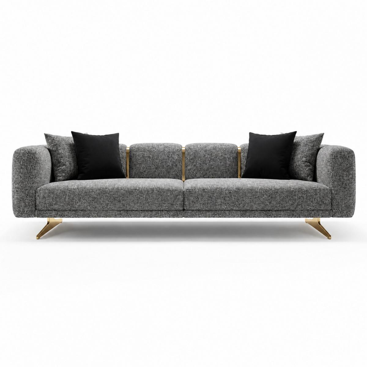 Gray Upholstered Luxury Modern Sofa With Golden Detailing by Luxury Group International