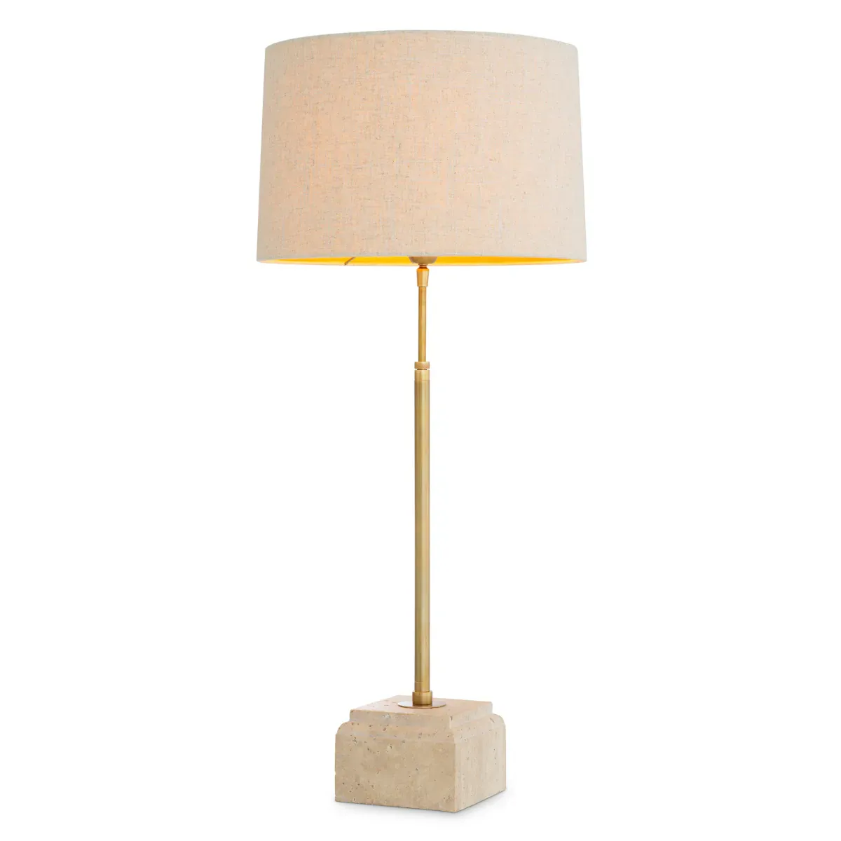 Luxury vintage brass Light Beige Shade Table Lamp with Travertine Base by Luxury Group International