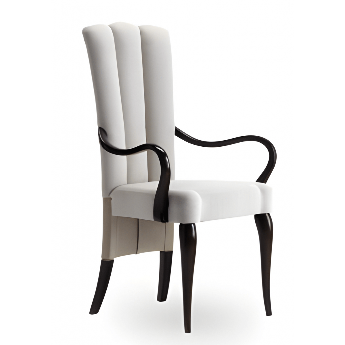 Fauteuil de Salle à Manger en Bois de Luxe à Dossier Haut Triple Canaux avec Revêtement Ivoire - Mobilier de Salle à Manger Vue de face par Luxury Group International