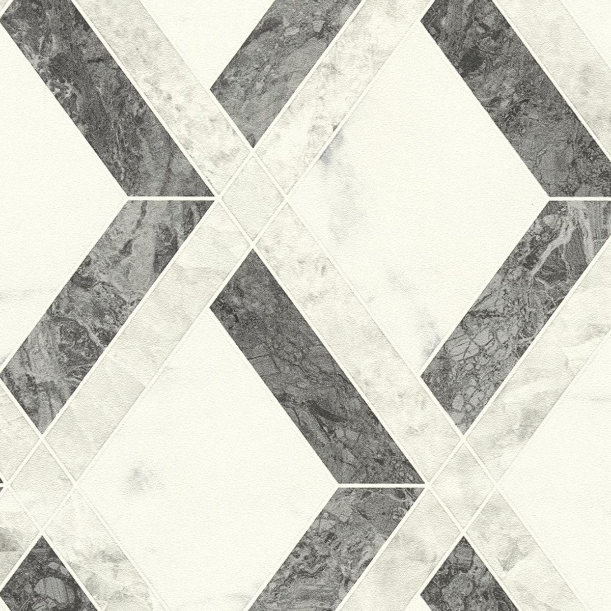 Papier peint design Versace noir et blanc à motif Tarsia non tissé par Luxury Group International