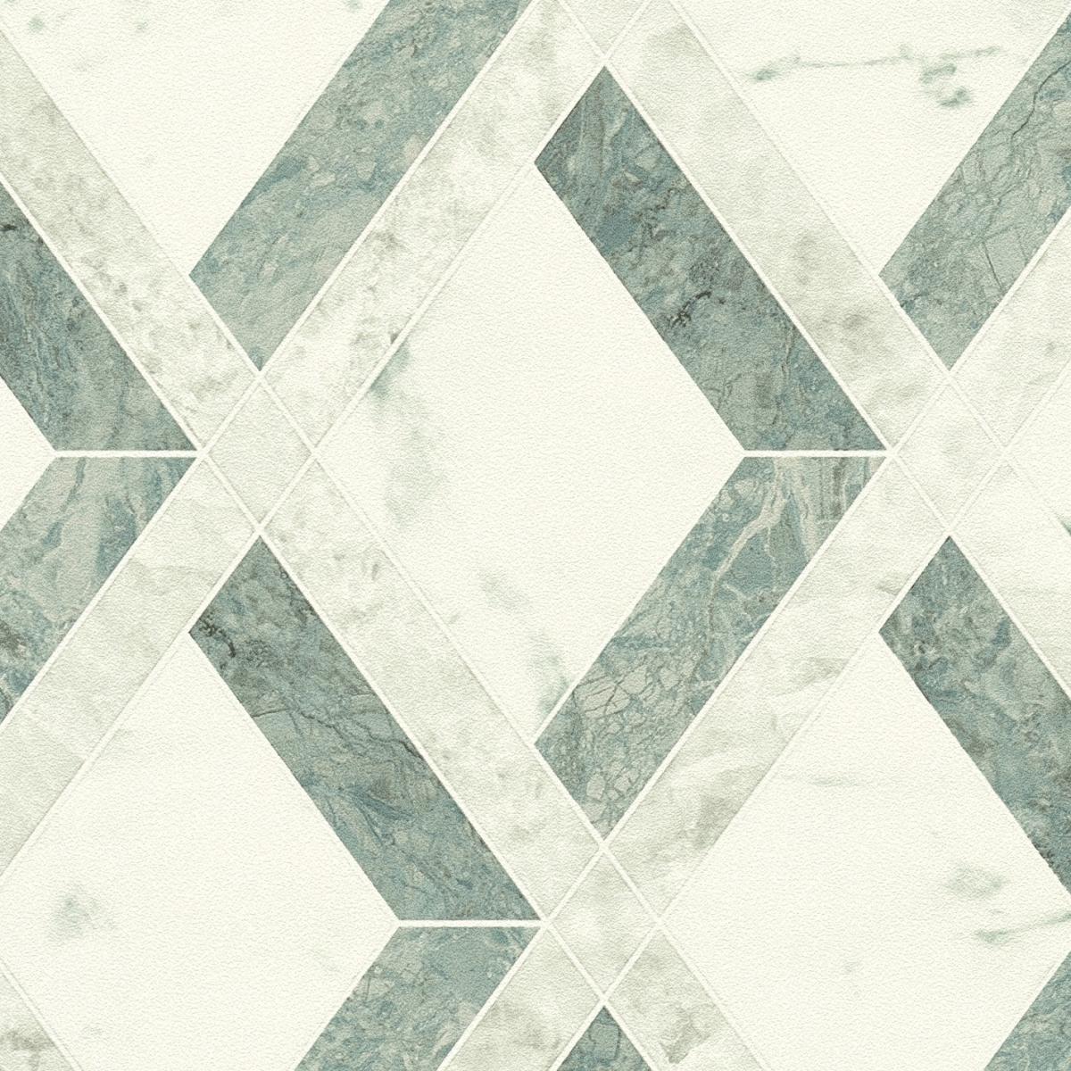 Papier peint design Versace blanc vert non tissé motif Tarsia par Luxury Group International