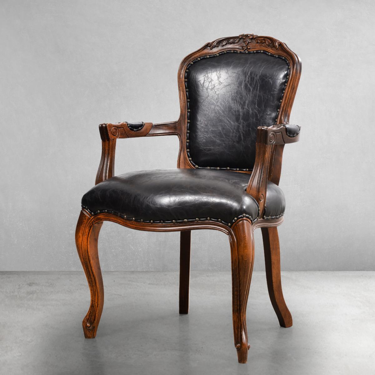 Vintage Baroque Luxury Dining Armchair with Leather Upholstery - Dining Room Furniture Front View by Luxury Group International