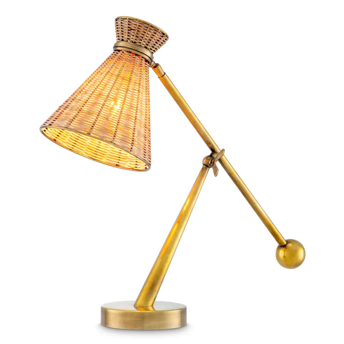Vintage brass finish Luxury Natural rattan Table Lamp Portable Light with Adjustable Length by Luxury Group International