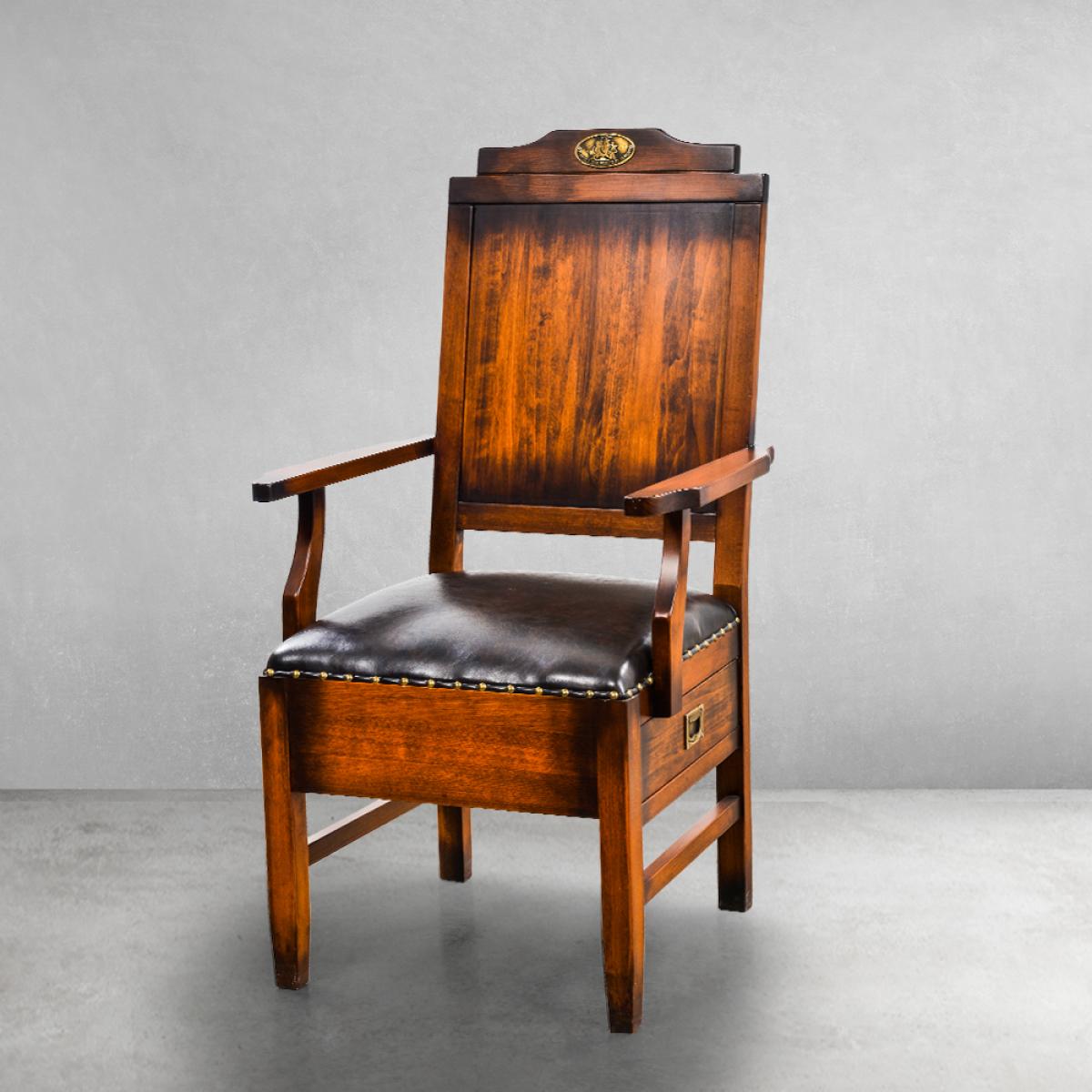 Vintage Wooden Luxury Dining Armchair with Leather Seat & Integrated Drawer - Dining Room Furniture Front View by Luxury Group International