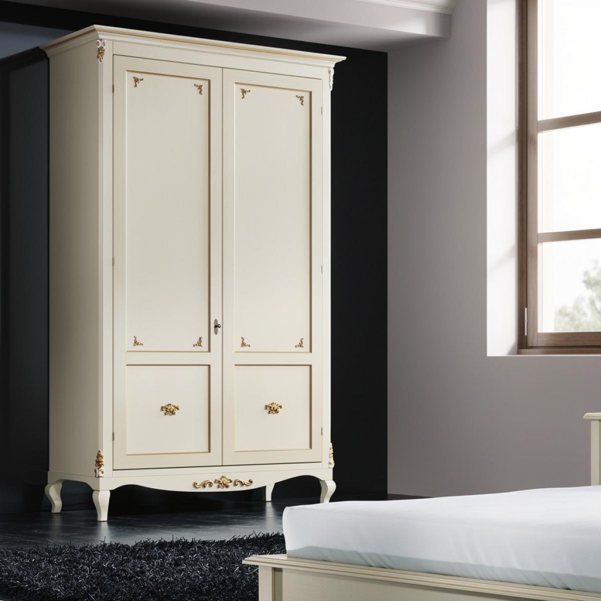 Armario Estantería de Lujo Barroco Blanco de Doble Puerta con Detalles Dorados - Muebles Barrocos Vista frontal por Luxury Group International