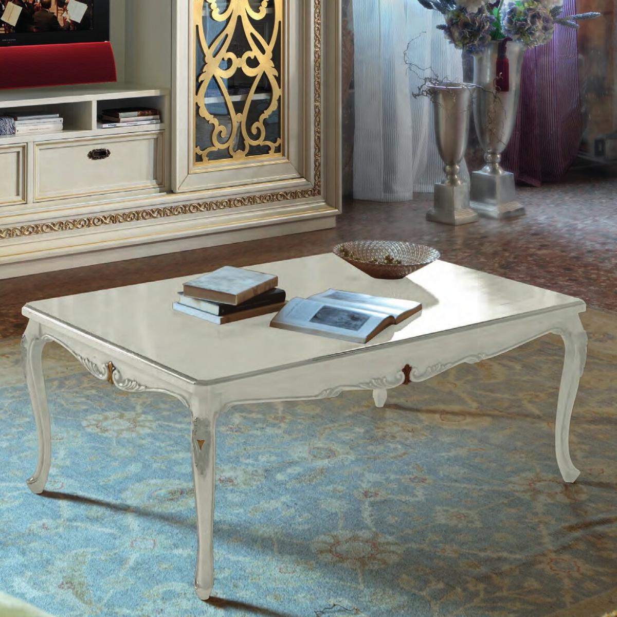 White Baroque Luxury Coffee Table with Carved Legs- Baroque Furniture Front View by Luxury Group International