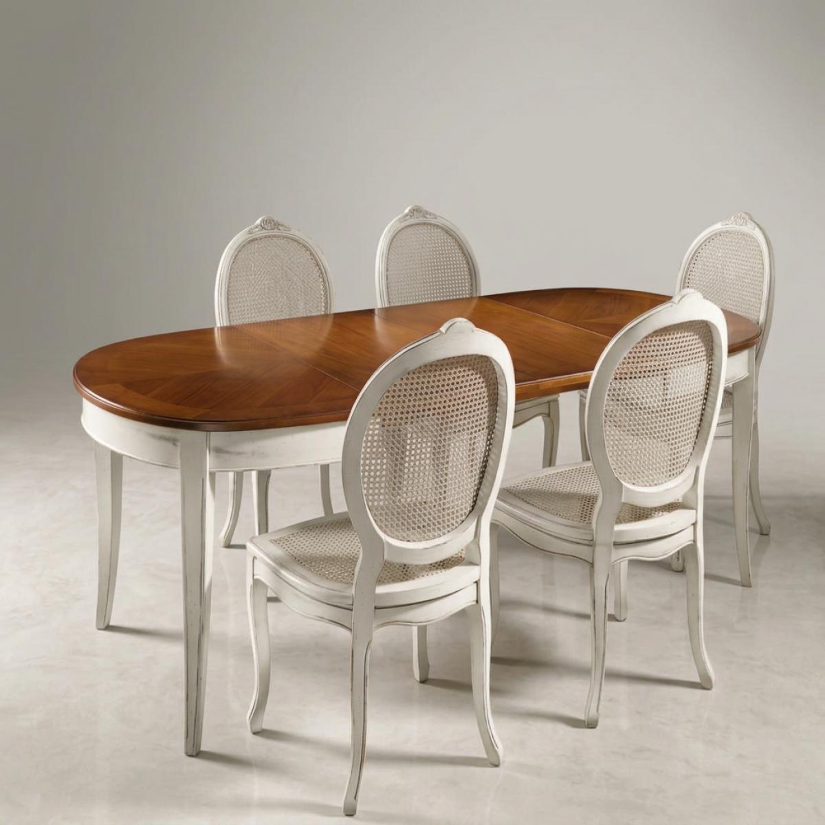 White Baroque Luxury Dining Room Set - 1 Oval Extendable Table & 6 Cane Back Chairs Front View by Luxury Group International