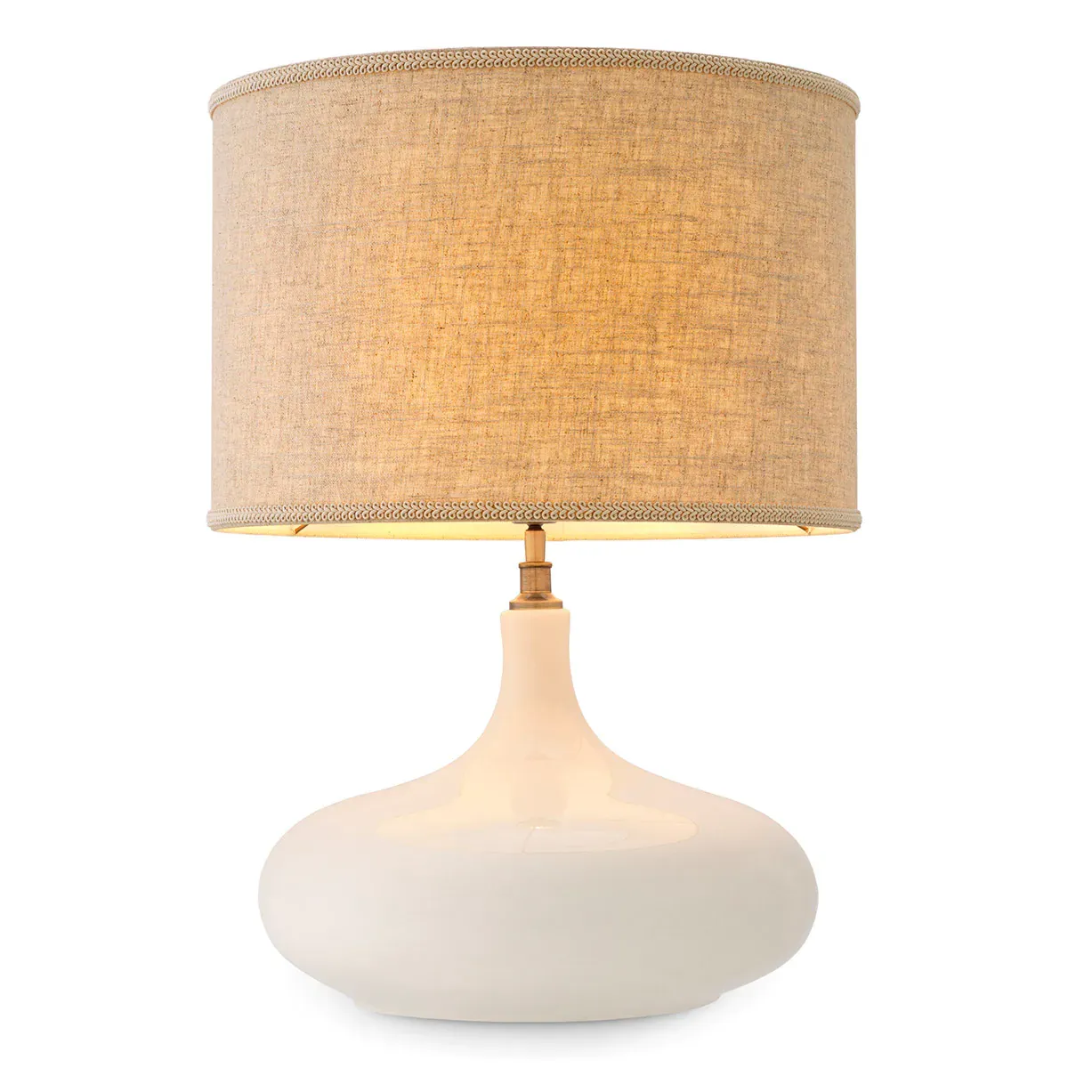 White Ceramic Luxury Modern Table Lamp With Antique Brass Finish by Luxury Group International
