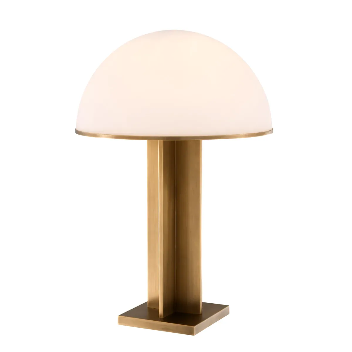 White Glass Luxury Art Deco Antique Brass Table Lamp with Dome Shade & Golden Base by Luxury Group International