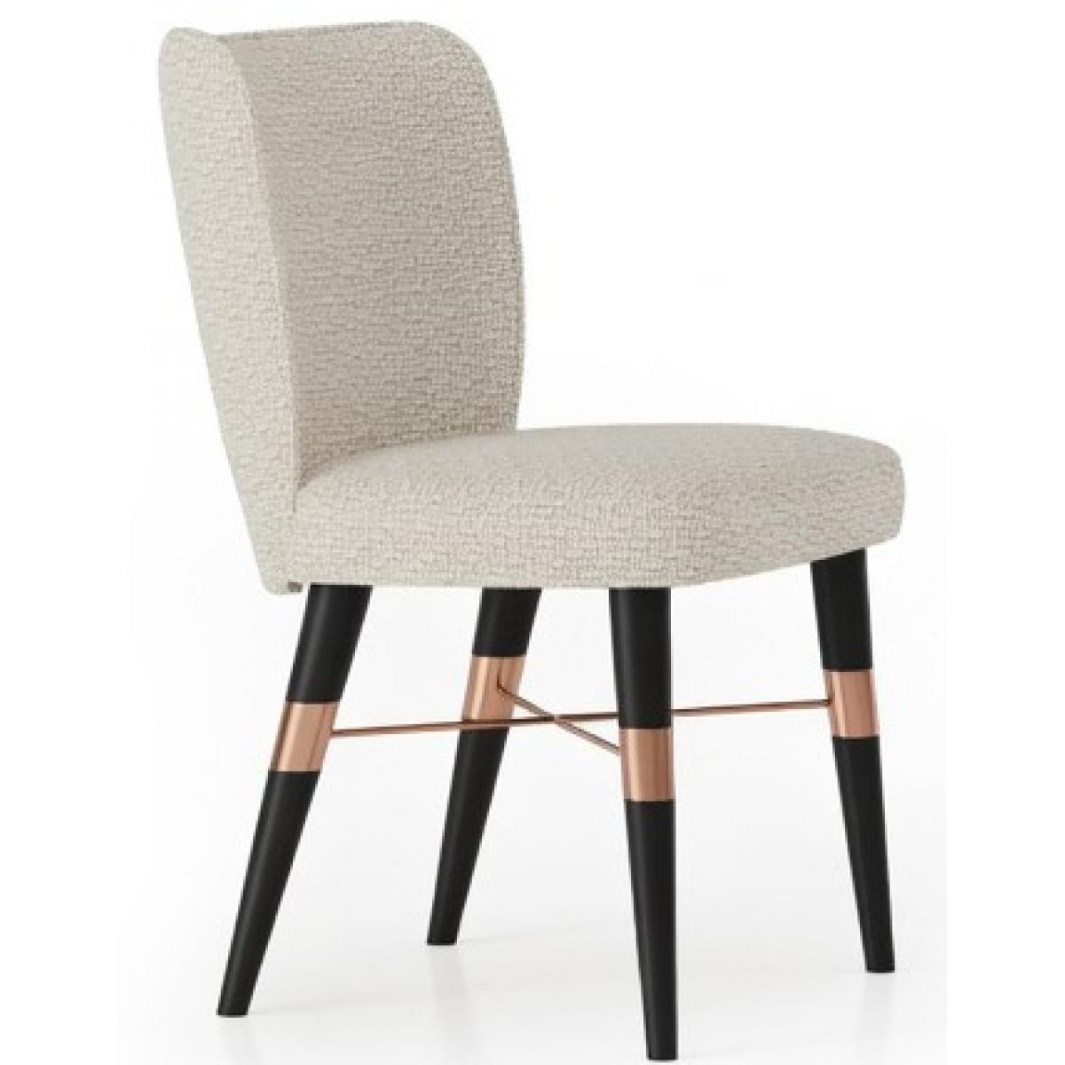 White Upholstered Luxury Dining Chair with Black & Copper Legs Side View by Luxury Group International