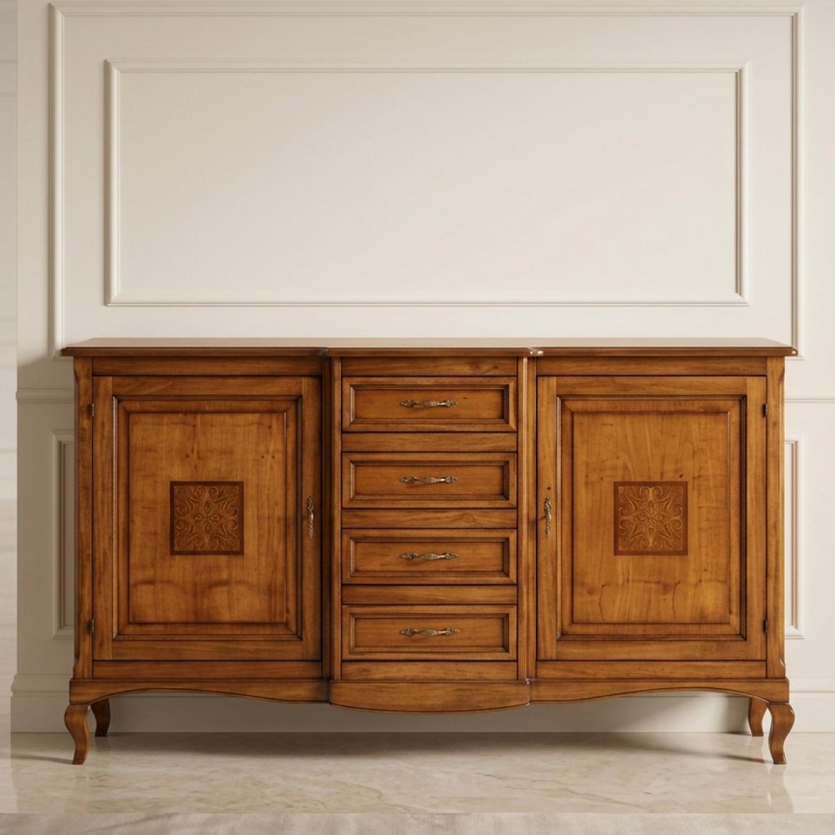 Holz-Barock-Luxus-Sideboard mit Mehrfach-Schubladenaufbewahrung und Dekorativen Paneeltüren – Barockmöbel Vorderansicht von Luxury Group International
