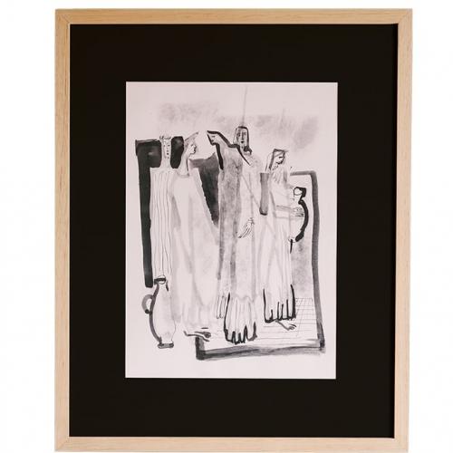 Black and White Figurative Abstract Luxury Wall Art with Natural Wood Frame by Luxury Group International