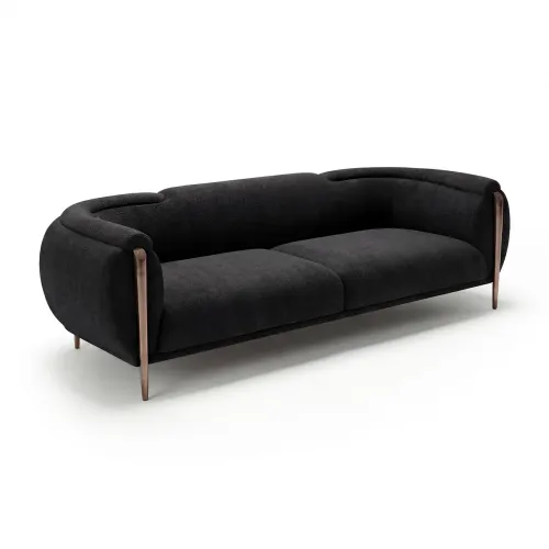 Sofá Curvo Contemporáneo Negro de Lujo con Detalles en Oro Rosa para Salones Modernos por Luxury Group International