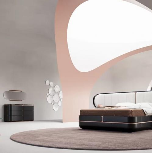 Comò di Lusso in Legno Massello Nero / Rame con 6 Cassetti per Camera da Letto di Luxury Group International