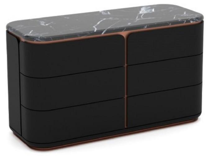 Comò di Lusso in Legno Massello Nero / Rame con 6 Cassetti per Camera da Letto di Luxury Group International