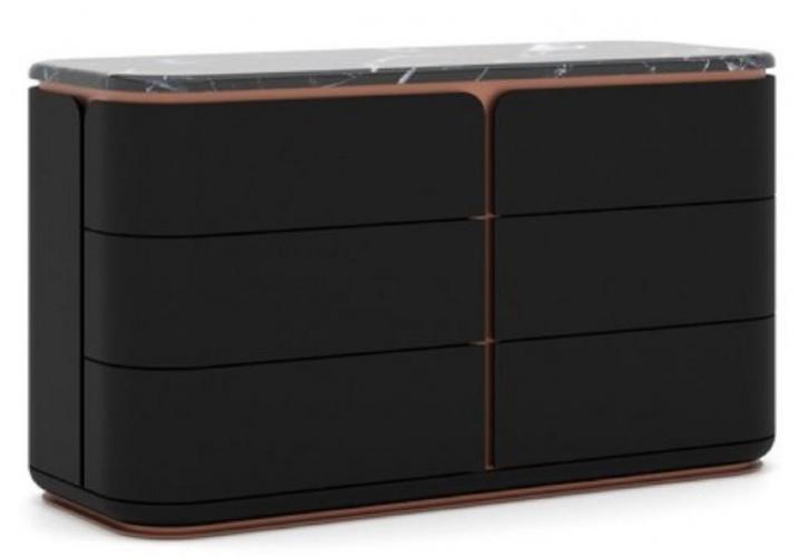 Comò di Lusso in Legno Massello Nero / Rame con 6 Cassetti per Camera da Letto di Luxury Group International