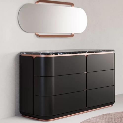 Comò di Lusso in Legno Massello Nero / Rame con 6 Cassetti per Camera da Letto di Luxury Group International