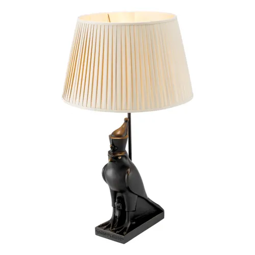 Lampada da tavolo di lusso con base a forma di falco nero e paralume beige plissettato di Luxury Group International