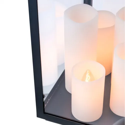 Black Frame Lantern Luxury Table Lamp in Clear Glass Box with 8 Faux Candles by Luxury Group International