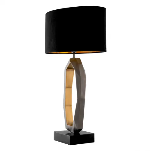 Lampada da tavolo moderna con paralume nero, base in ottone antico dorato di Luxury Group International