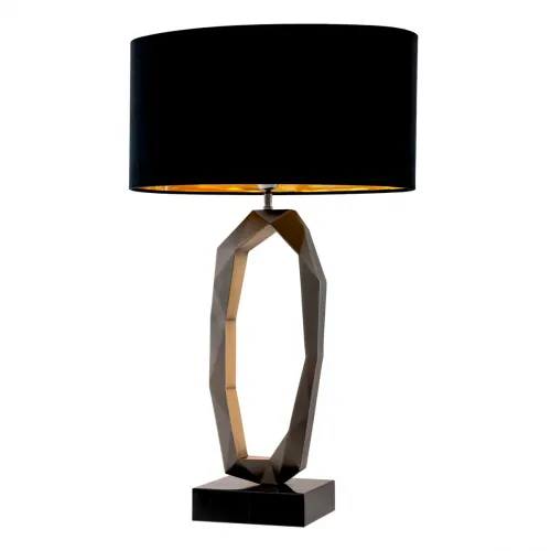 Lampada da tavolo moderna con paralume nero, base in ottone antico dorato di Luxury Group International