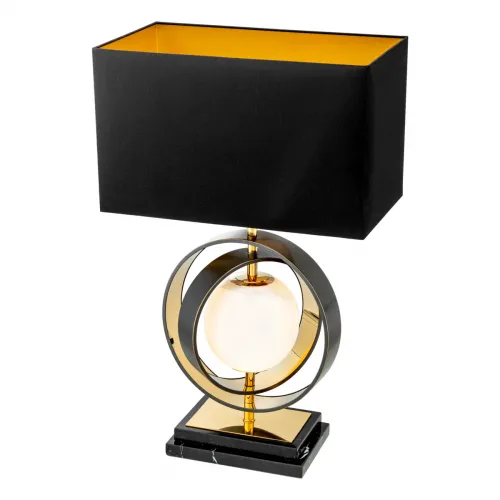 Lampada da tavolo Art Deco di lusso con paralume nero, finitura oro e globo in alabastro bianco di Luxury Group International