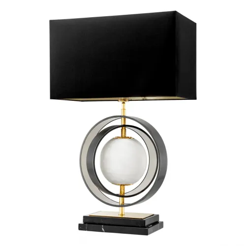 Lampada da tavolo Art Deco di lusso con paralume nero, finitura oro e globo in alabastro bianco di Luxury Group International